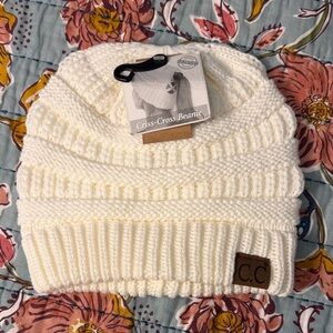 C.C Ivory Knit Criss-Cross Beanie